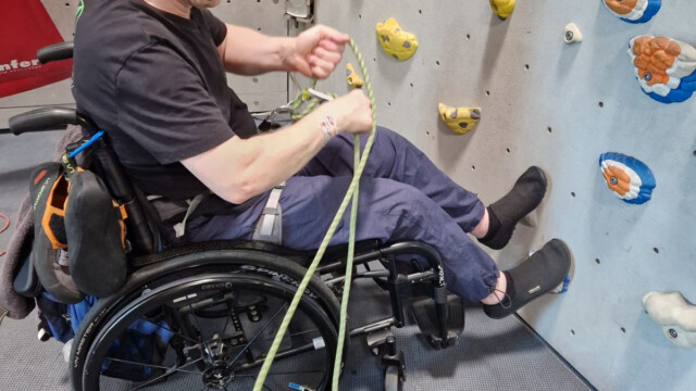 Vorstieg sichern aus dem Rollstuhl
